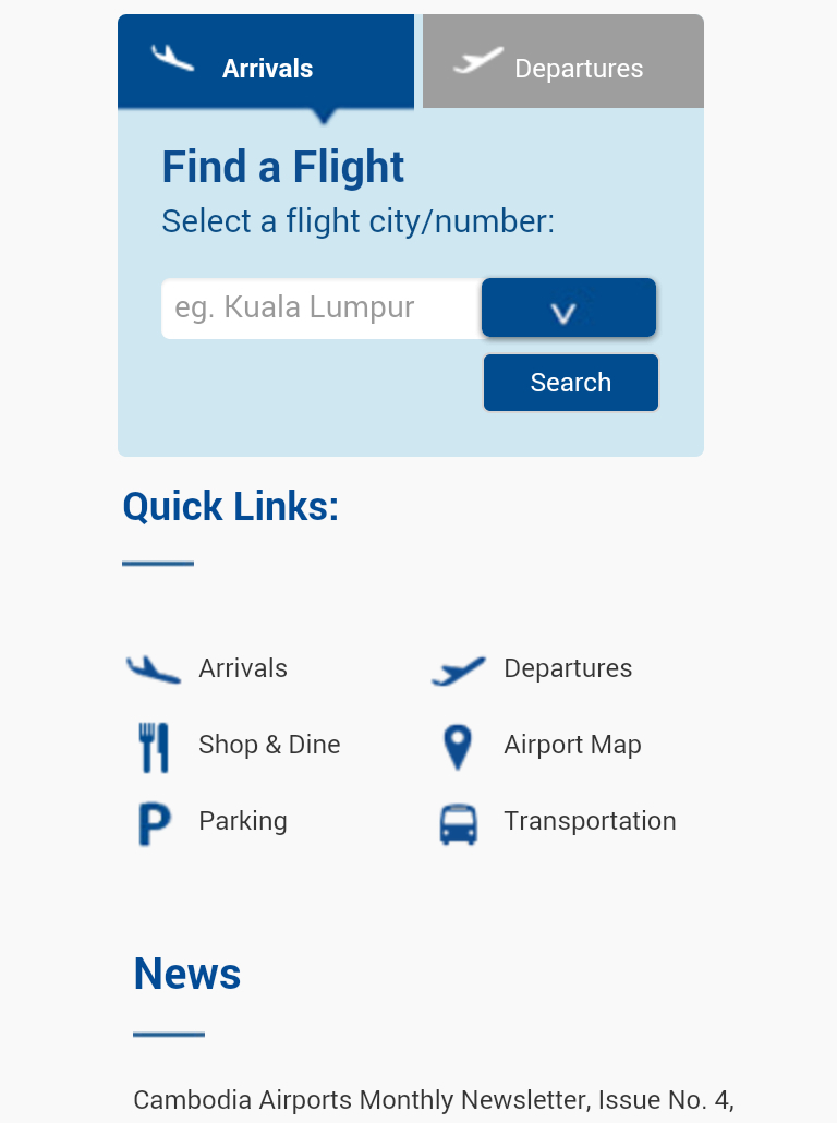 インターネットに繋がると空港のサイトが表示されます。